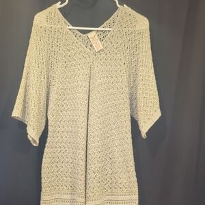 Faded Glory Cream Crochet Open Front Top